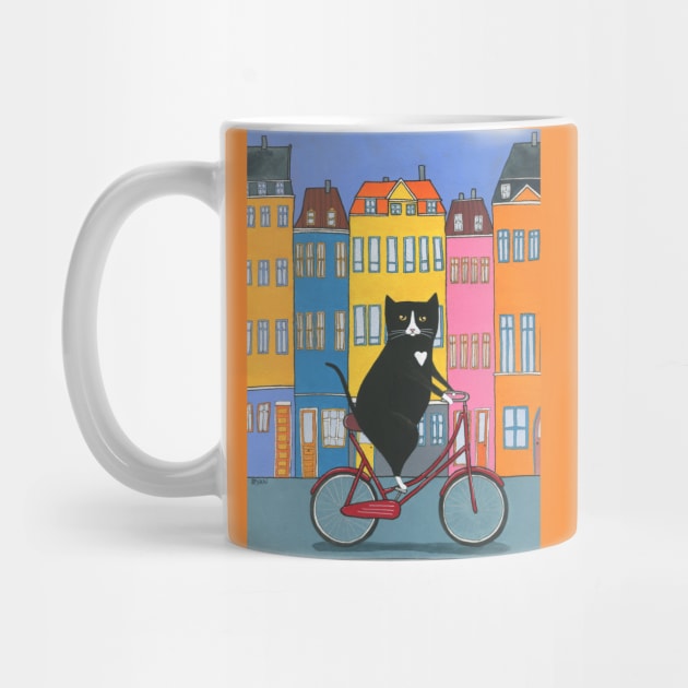 Tuxedo Cat Copenhagen Bicycle Ride by KilkennyCat Art